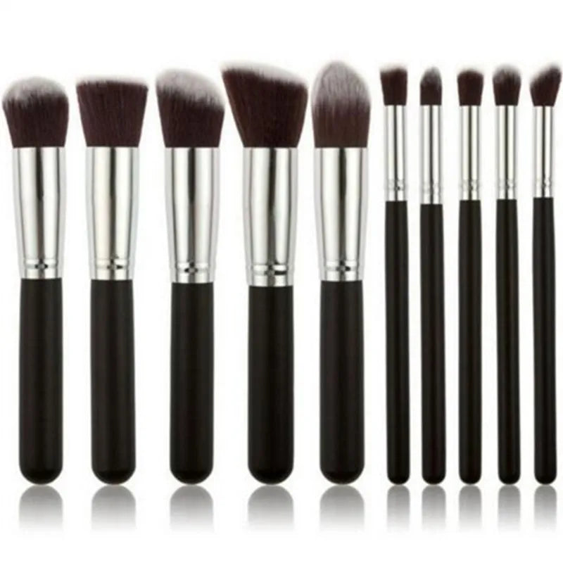 Kit Com 10 Lindos Pincéis Para Maquiagem Profissional Kabuki Pincel