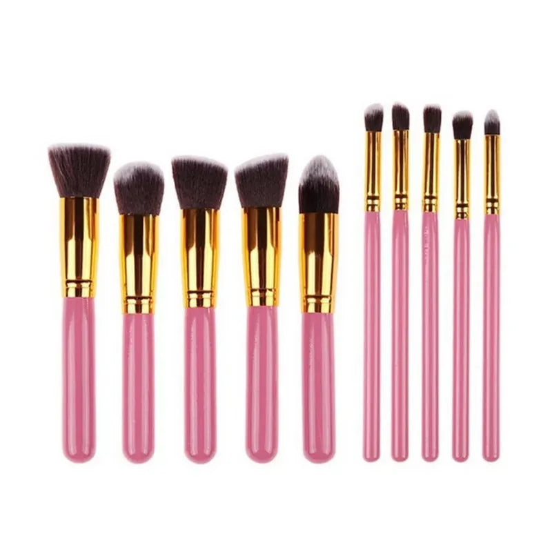 Kit Com 10 Lindos Pincéis Para Maquiagem Profissional Kabuki Pincel