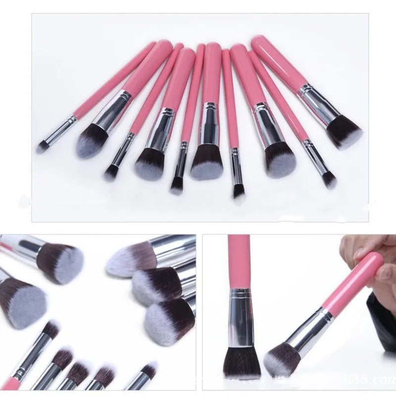 Kit Com 10 Lindos Pincéis Para Maquiagem Profissional Kabuki Pincel