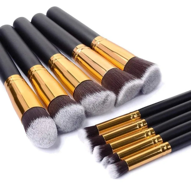 Kit Com 10 Lindos Pincéis Para Maquiagem Profissional Kabuki Pincel